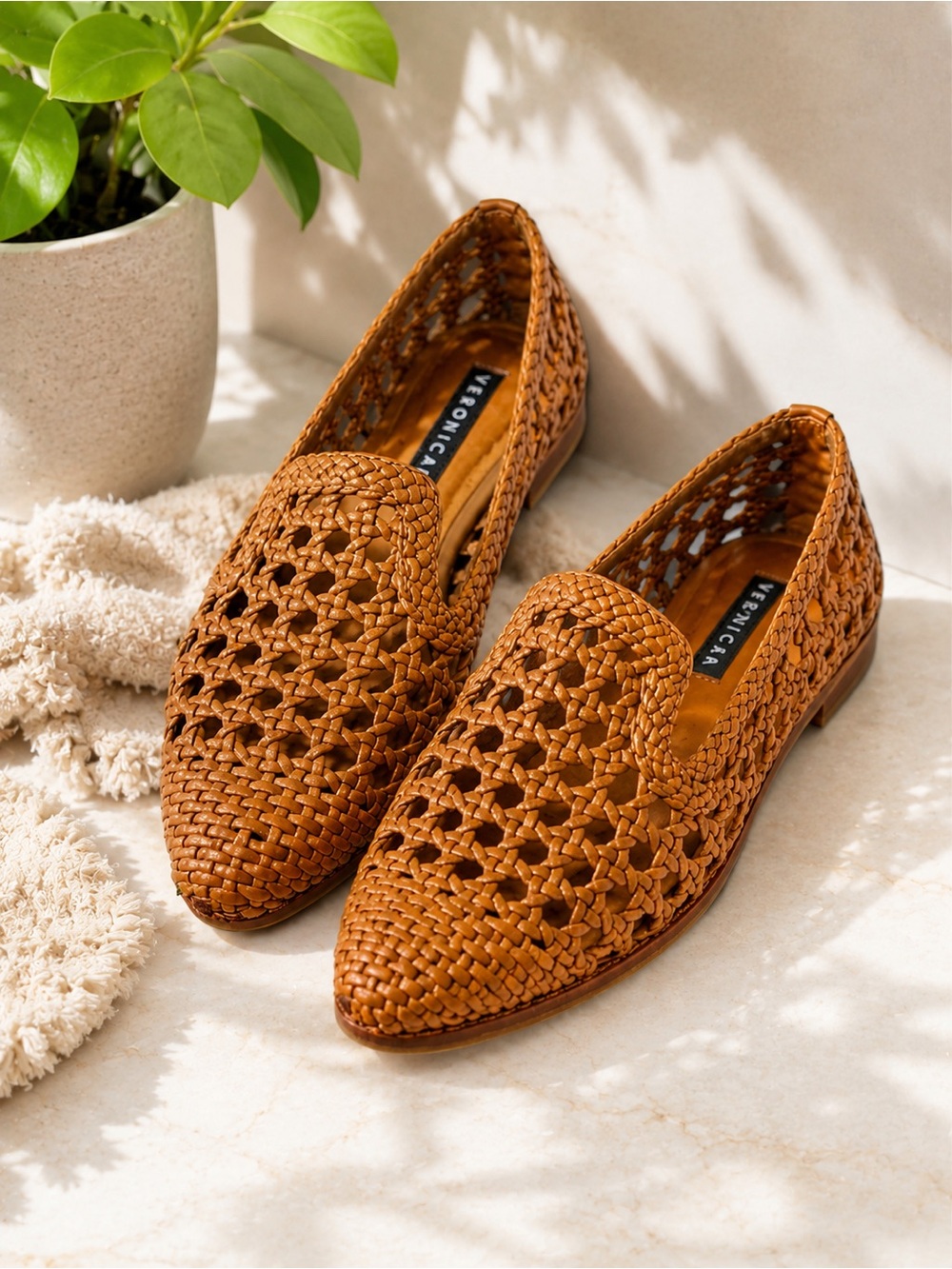 Veronica Beard Griffin Basket Weave Loafers Tan Leather Size 36 - Picture 2 of 9